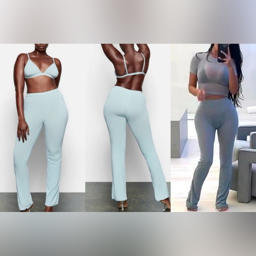 SKIMS High Rise Mesh Flared Leggings Summer Pants Sz Medium Sky